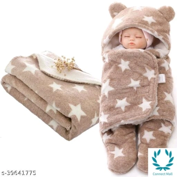 Baby Blankets New Born Combo Pack of Wrapper Hooded Blanket And Baby Bed Crib Blanket Pack of 2 Fabric: Microfiber